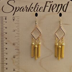 Goldtone diamond-shaped & tassel chandelier earrings